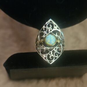 Vintage Sterling Silver and Gold Filigree Opal Ring